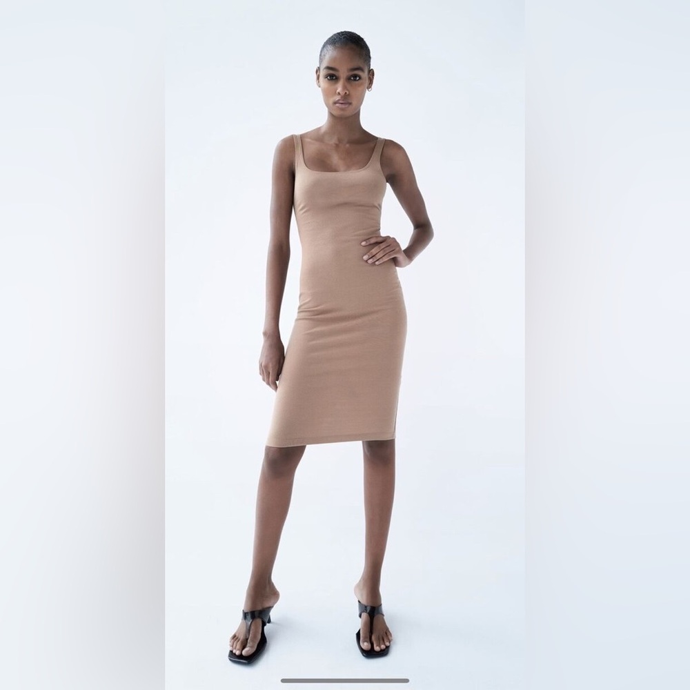 NWT ZARA Camel Jersey Tank MIDI Dress - Picture 2 of 6